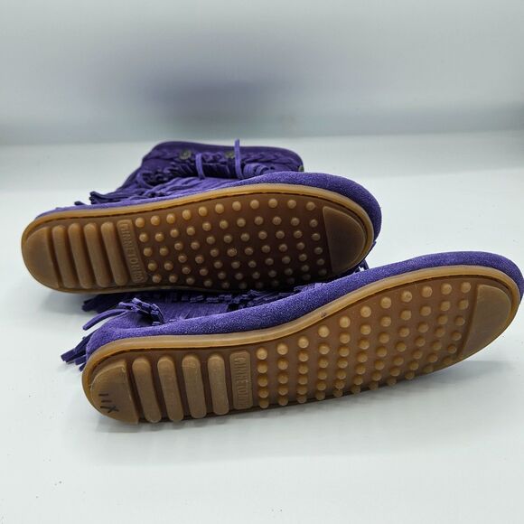 Minnetonka 3-Layer Fringe Boots Purple Suede Zip Up Girls Size 4 Leather Upper‎ - Picture 3 of 6